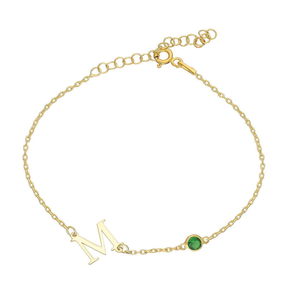 Kişiye Özel Doğum Taşlı Harfli Bileklik | 925 Ayar Gümüş – Jeweliay Jewelry – 1 – Gold beyaz fon #RENK_gold