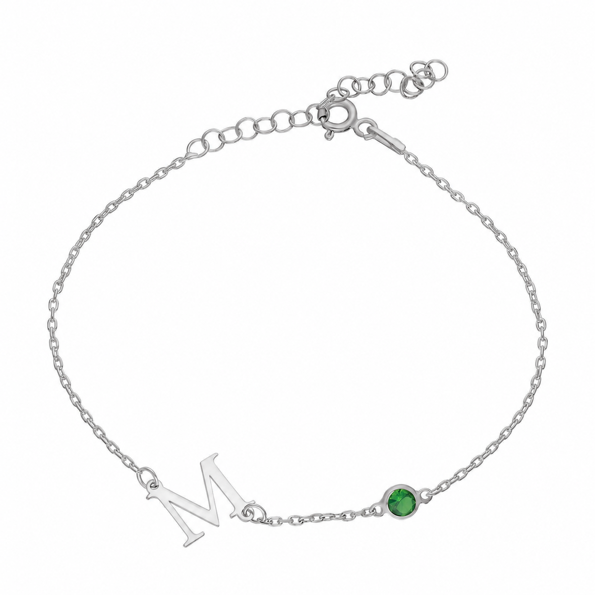 Kişiye Özel Doğum Taşlı Harfli Bileklik | 925 Ayar Gümüş – Jeweliay Jewelry – 2 – Silver beyaz fon #RENK_silver