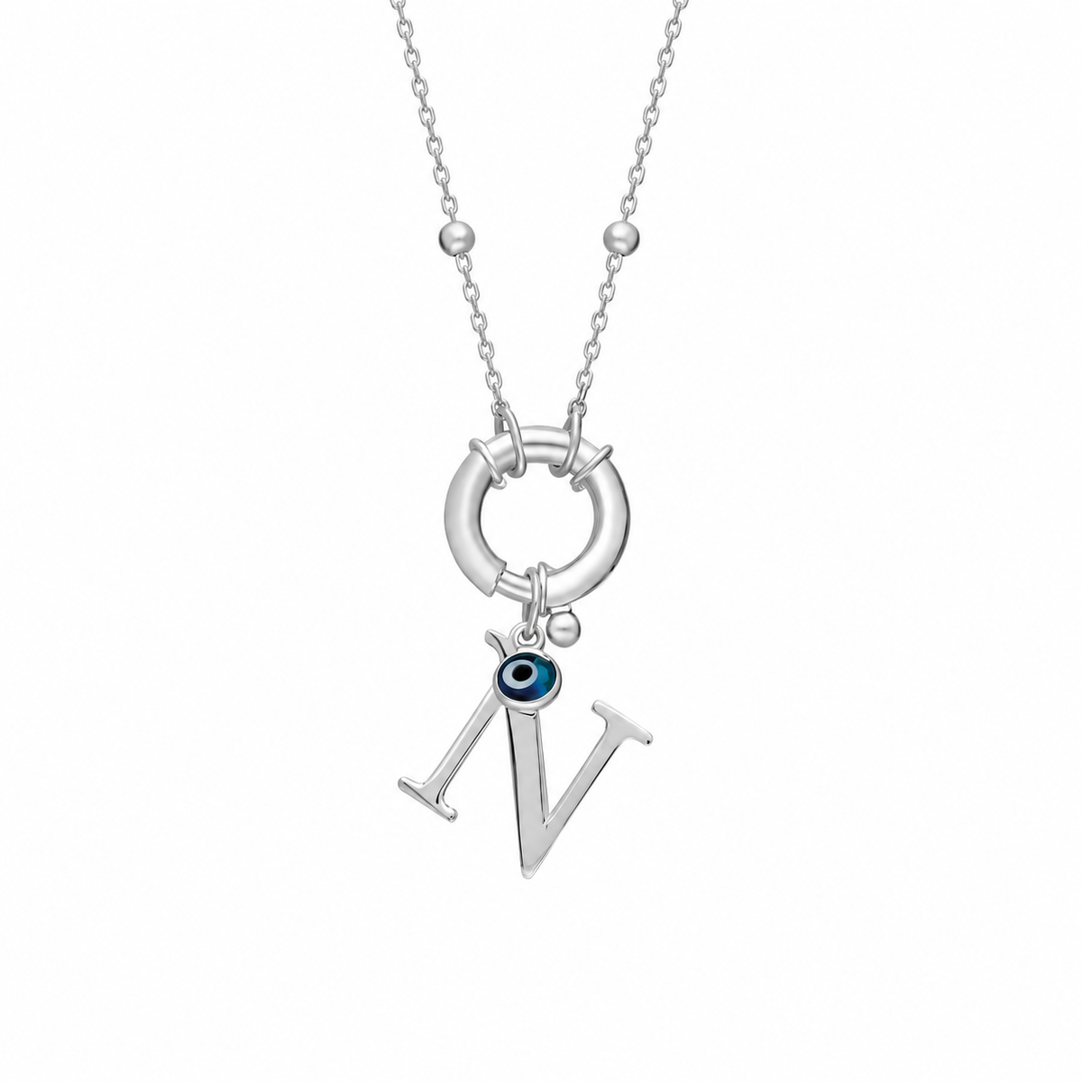 Kişiye Özel Harf Göz Nazar Sallantılı Gemici Top Zincir Kolye | 925 Ayar Gümüş – Jeweliay Jewelry – 2 – Silver beyaz fon #RENK_silver