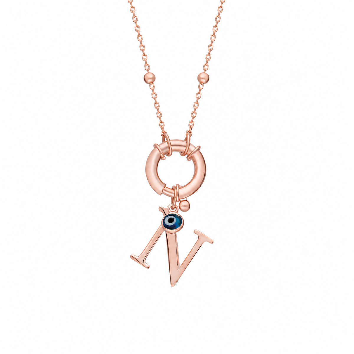Kişiye Özel Harf Göz Nazar Sallantılı Gemici Top Zincir Kolye | 925 Ayar Gümüş – Jeweliay Jewelry – 3 – Rose beyaz fon #RENK_rose