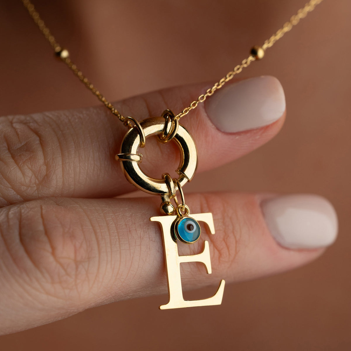 Kişiye Özel Harf Göz Nazar Sallantılı Gemici Top Zincir Kolye | 925 Ayar Gümüş – Jeweliay Jewelry – 6