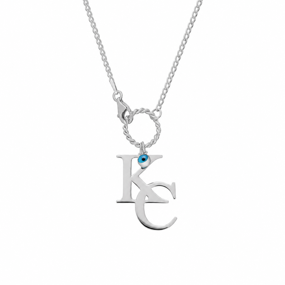 Kişiye Özel Harf Göz Nazar Sallantılı Halka Gurmet Zincir Kolye | 925 Ayar Gümüş – Jeweliay Jewelry – 2 – Silver beyaz fon #RENK_silver