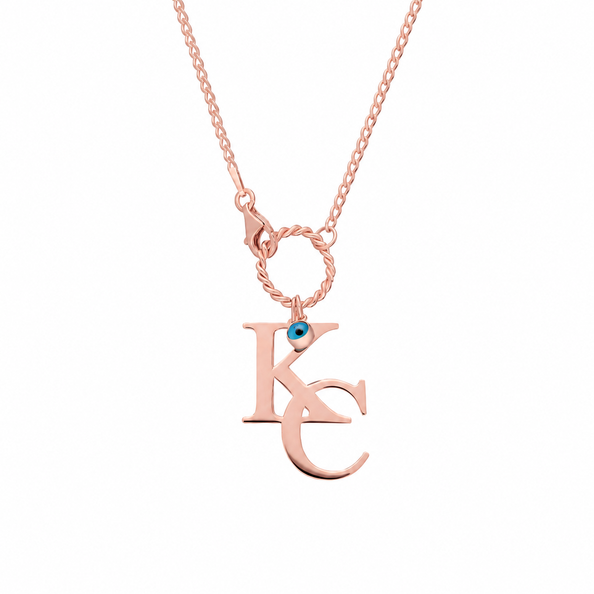 Kişiye Özel Harf Göz Nazar Sallantılı Halka Gurmet Zincir Kolye | 925 Ayar Gümüş – Jeweliay Jewelry – 3 – Rose beyaz fon #RENK_rose
