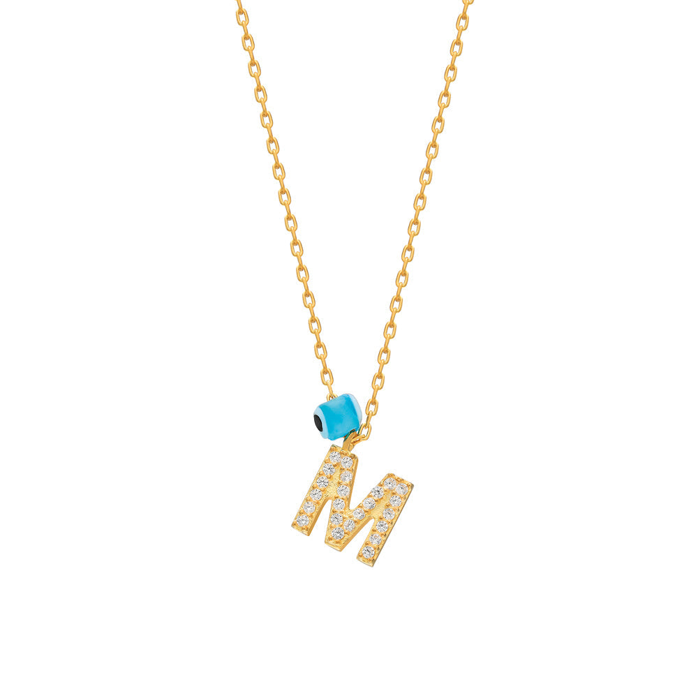 Kişiye Özel Harf Mini Göz Nazar Sallantılı Kolye | 925 Ayar Gümüş – Jeweliay Jewelry – 6 – Gold beyaz fon #RENK_gold