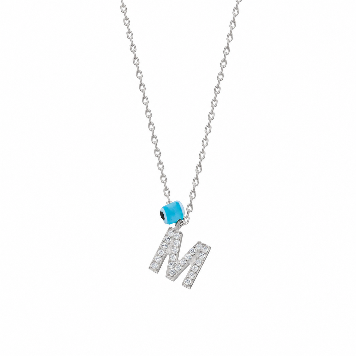 Kişiye Özel Harf Mini Göz Nazar Sallantılı Kolye | 925 Ayar Gümüş – Jeweliay Jewelry – 7 – Silver beyaz fon #RENK_silver
