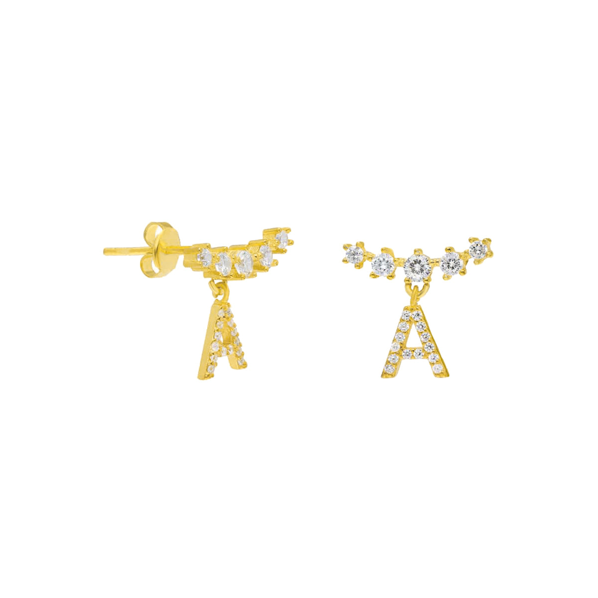 Kişiye Özel Harf Sallantılı Beştaş Küpe | 925 Ayar Gümüş – Jeweliay Jewelry – 1 – Gold beyaz fon #RENK_gold