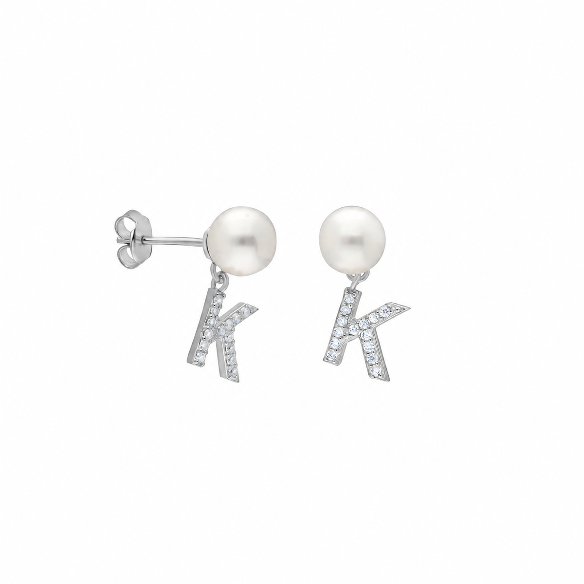 Kişiye Özel Harf Sallantılı İncili Çivili Küpe | 925 Ayar Gümüş – Jeweliay Jewelry – 2 – Silver beyaz fon #RENK_silver