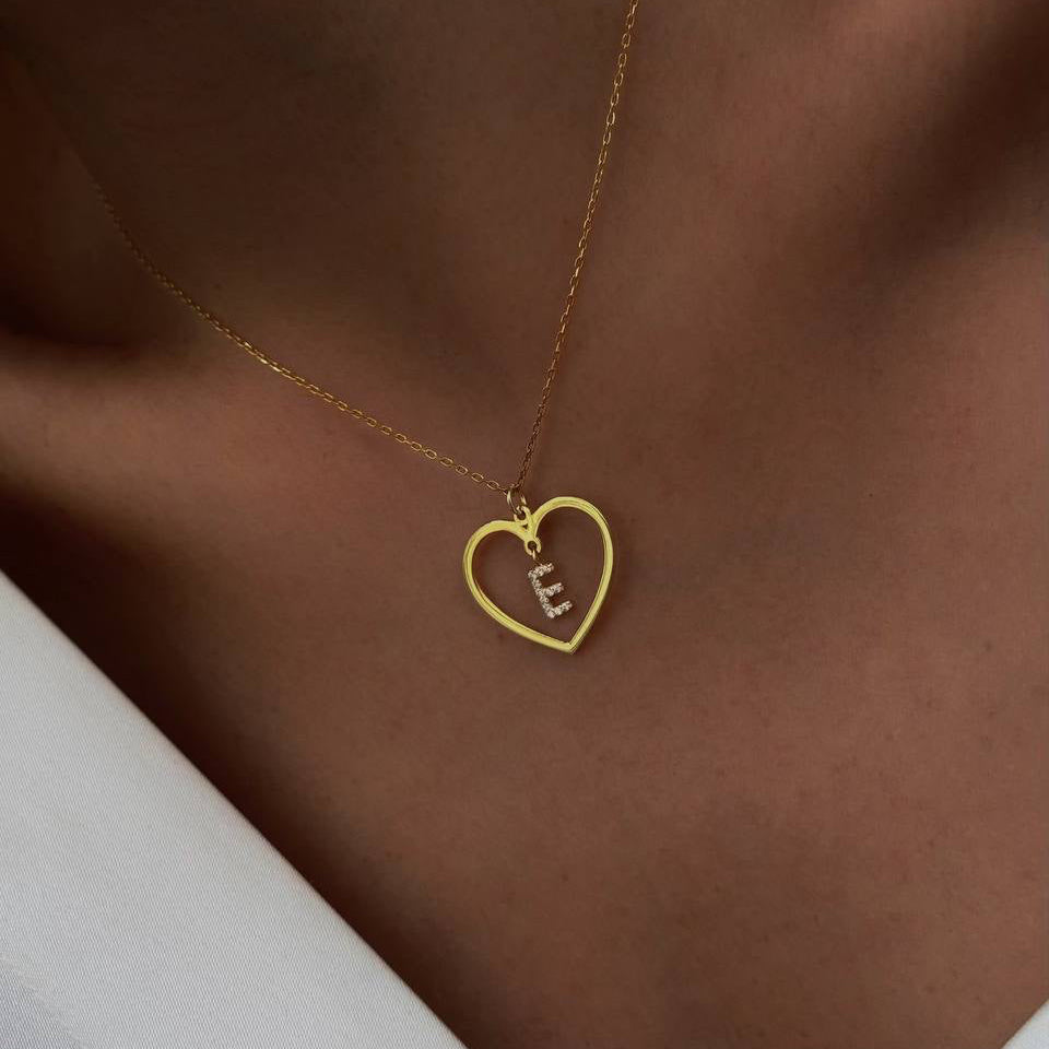 Kişiye Özel Harf Sallantılı Kalp Kolye | 925 Ayar Gümüş – Jeweliay Jewelry – 2