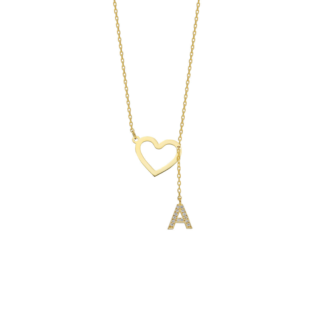 Kişiye Özel Harf Sallantılı Kalp Y Tasarım Kolye | 925 Ayar Gümüş – Jeweliay Jewelry – 3 – Gold beyaz fon #RENK_gold
