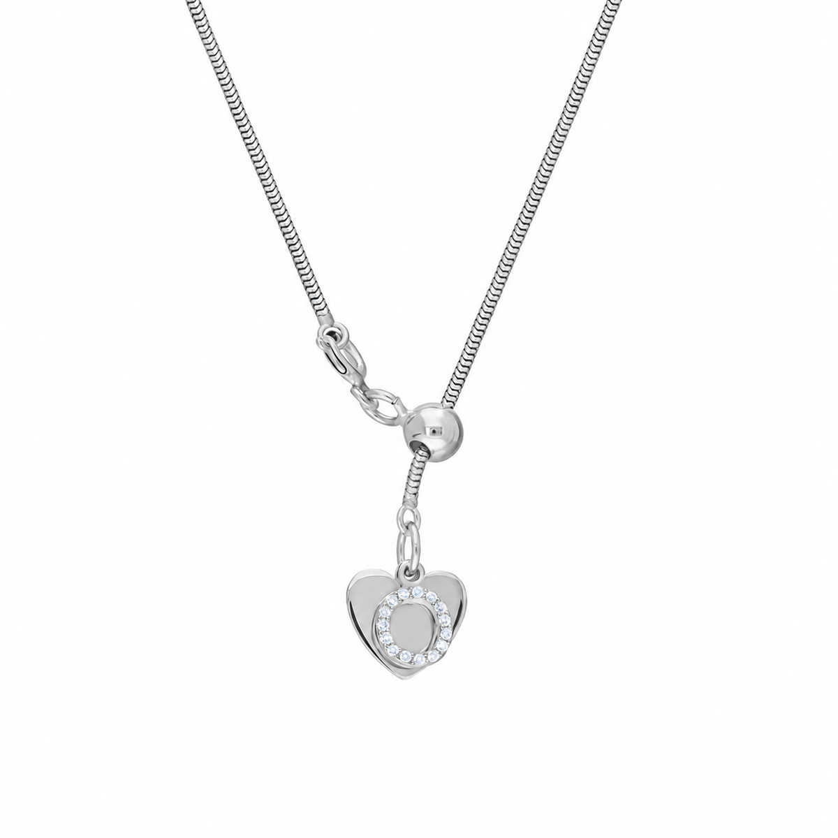Kişiye Özel Harf Sallantılı Kalpli Asansör Yılan Zincir Kolye | 925 Ayar Gümüş – Jeweliay Jewelry – 2 – Silver – Kalp beyaz fon #RENK_silver