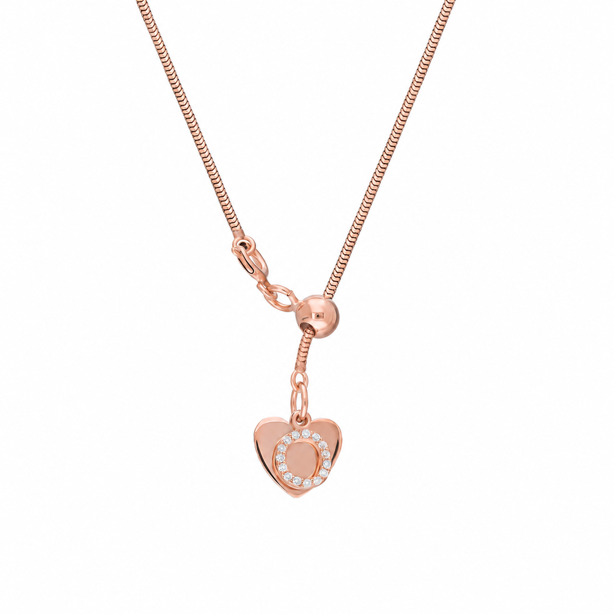 Kişiye Özel Harf Sallantılı Kalpli Asansör Yılan Zincir Kolye | 925 Ayar Gümüş – Jeweliay Jewelry – 3 – Rose – Kalp beyaz fon #RENK_rose