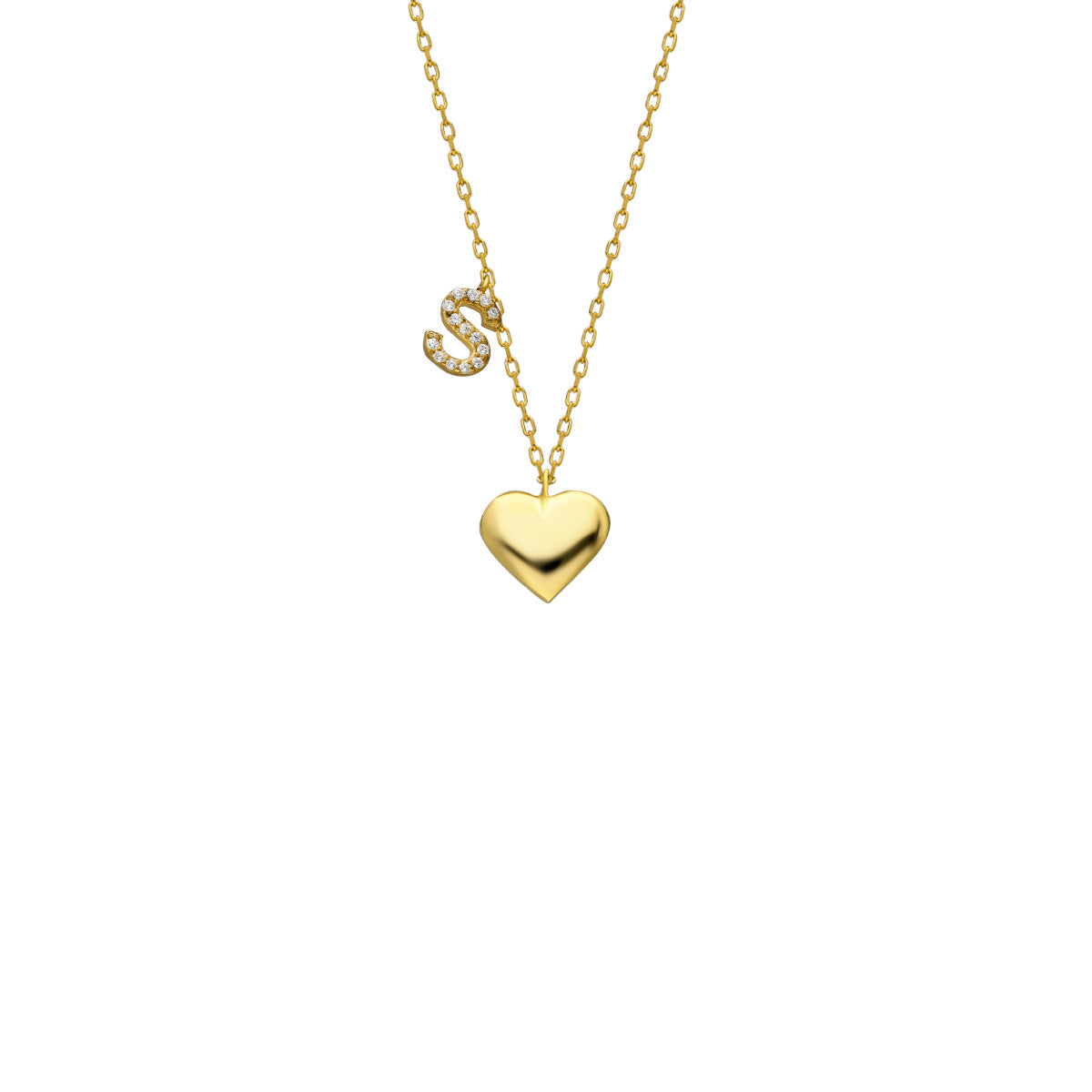 Kişiye Özel Harfli Bombeli Kalp Kolye | 925 Ayar Gümüş – Jeweliay Jewelry – 1 – Gold beyaz fon #RENK_gold
