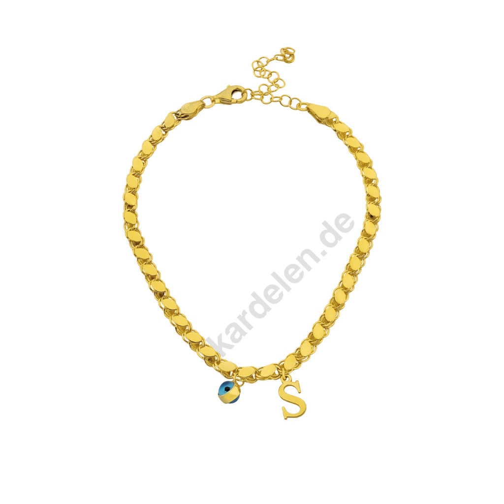Kişiye Özel Harfli Nazar Pullu Zincir Bileklik | 925 Ayar Gümüş – Jeweliay Jewelry – 1 – Gold beyaz fon #RENK_gold