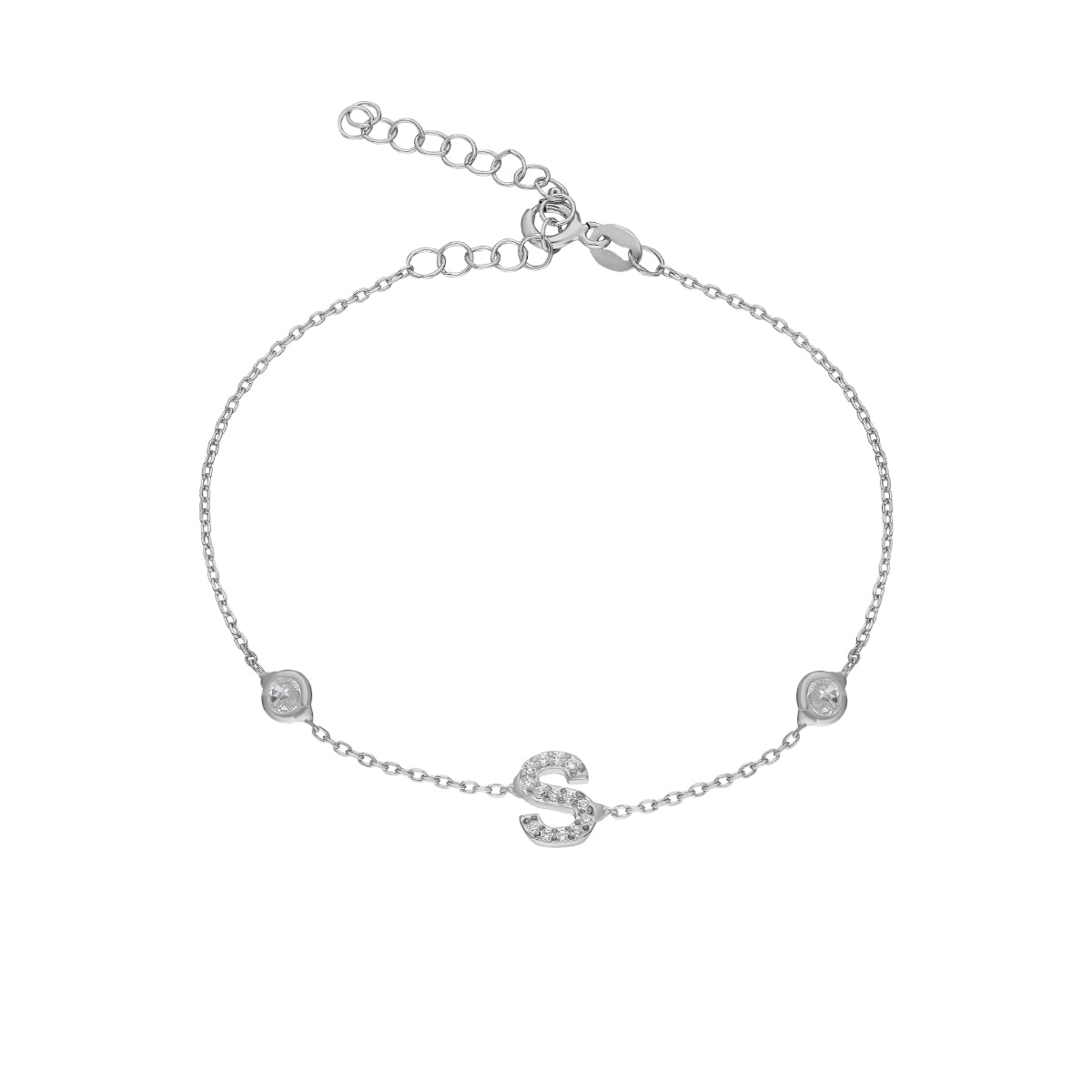 Kişiye Özel Harfli Kapama Taşlı Bileklik | 925 Ayar Gümüş – Jeweliay Jewelry – 2 – Silver beyaz fon #RENK_silver