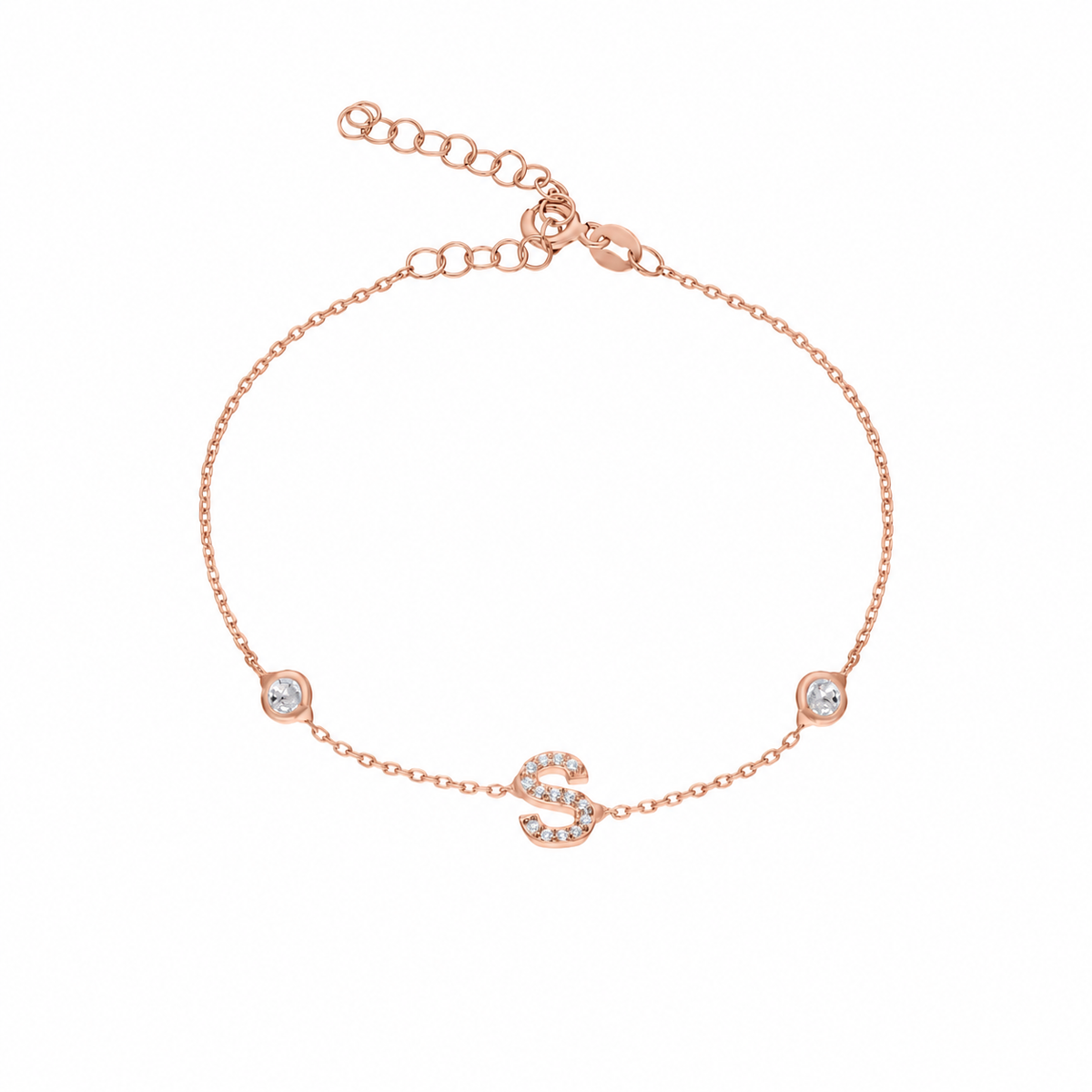Kişiye Özel Harfli Kapama Taşlı Bileklik | 925 Ayar Gümüş – Jeweliay Jewelry – 3 – Rose beyaz fon #RENK_rose