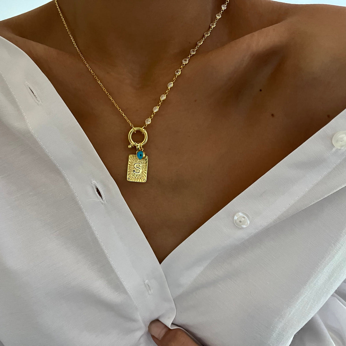 Kişiye Özel Harfli Kapama Taşlı Zincir Kolye | 925 Ayar Gümüş – Jeweliay Jewelry – 10
