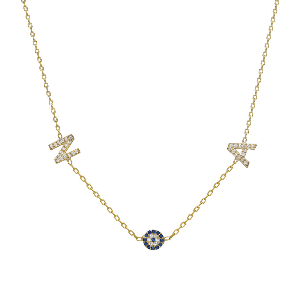 Kişiye Özel İki Harfli Zirkon Taşlı Nazar Kolye | 925 Ayar Gümüş – Jeweliay Jewelry – 1 – Gold beyaz fon #RENK_gold
