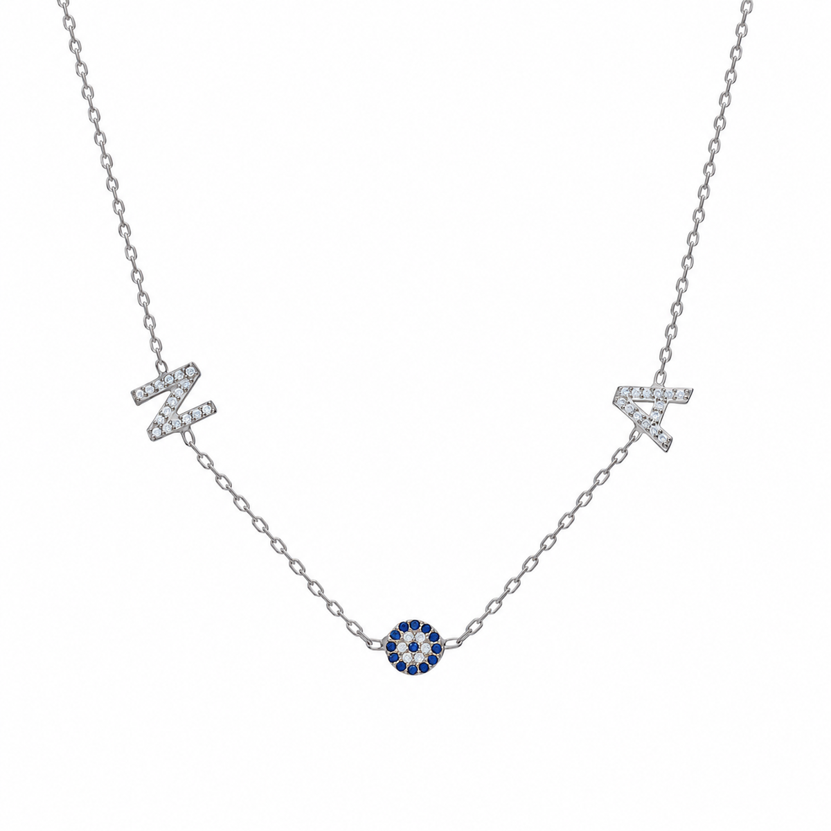 Kişiye Özel İki Harfli Zirkon Taşlı Nazar Kolye | 925 Ayar Gümüş – Jeweliay Jewelry – 2 – Silver beyaz fon #RENK_silver
