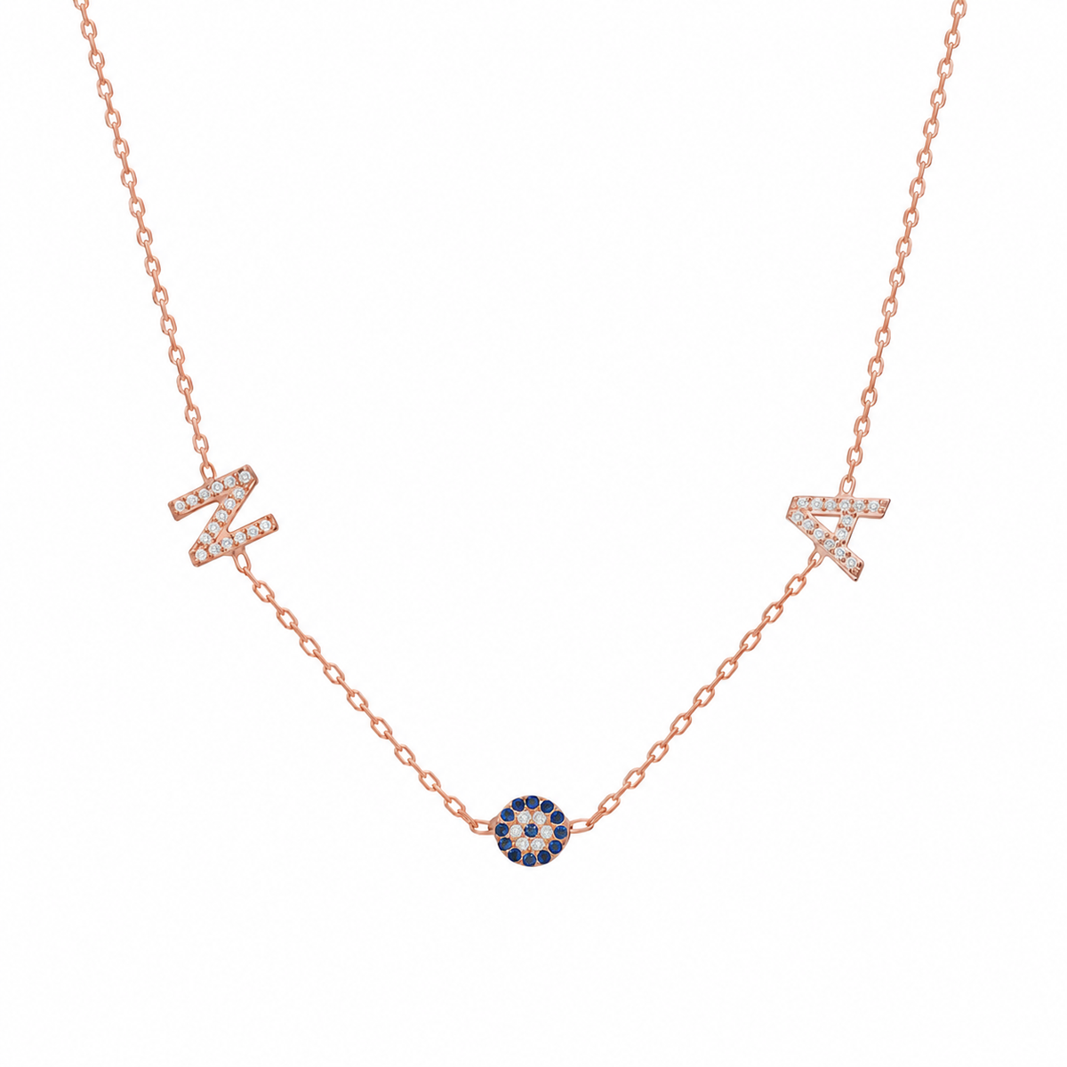 Kişiye Özel İki Harfli Zirkon Taşlı Nazar Kolye | 925 Ayar Gümüş – Jeweliay Jewelry – 3 – Rose beyaz fon #RENK_rose