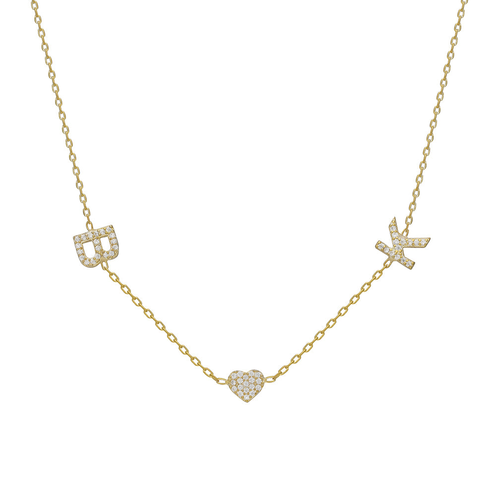 Kişiye Özel İki Harfli Zirkon ve Kalp Taşlı Kolye | 925 Ayar Gümüş – Jeweliay Jewelry – 1 – Gold beyaz fon #RENK_gold