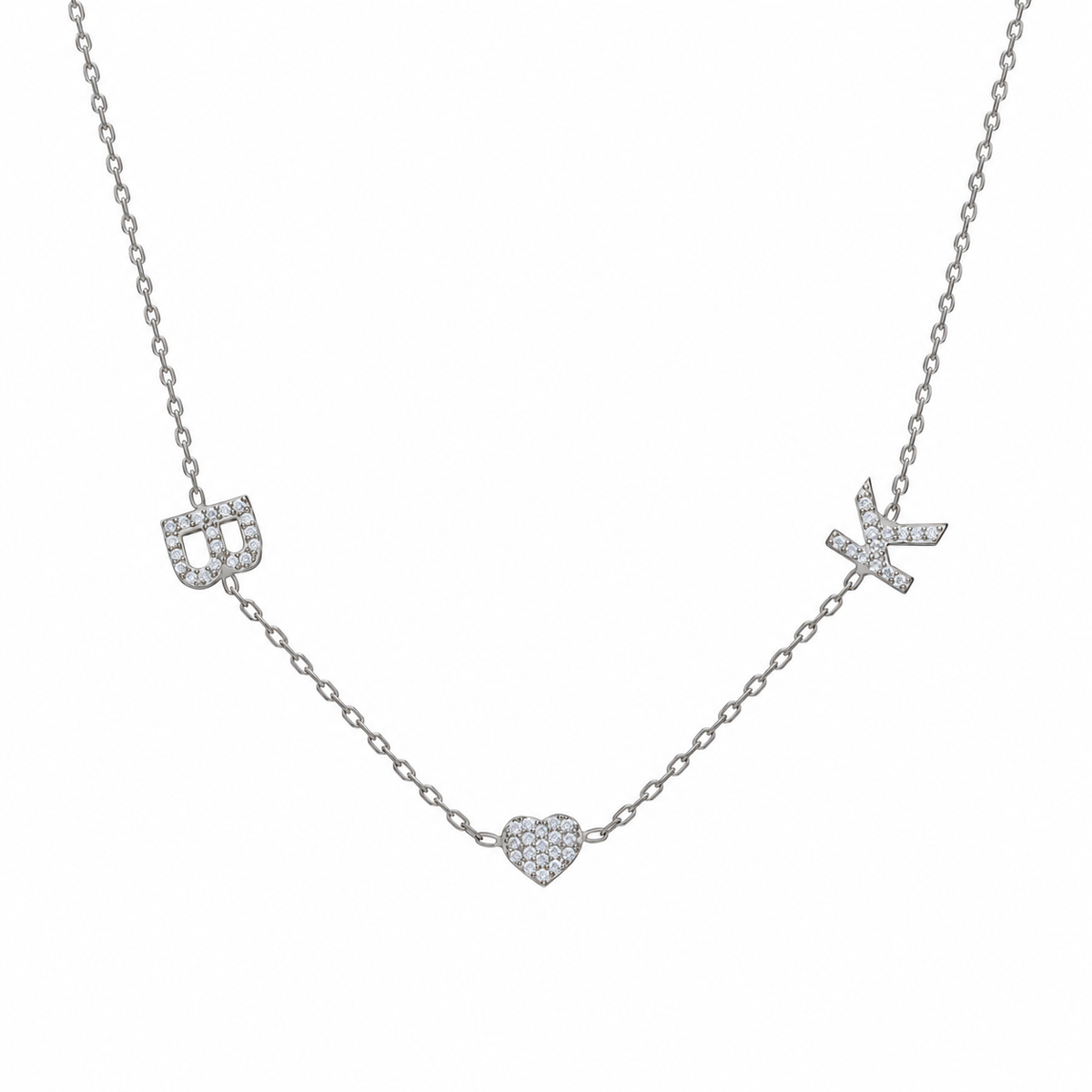 Kişiye Özel İki Harfli Zirkon ve Kalp Taşlı Kolye | 925 Ayar Gümüş – Jeweliay Jewelry – 2 – Silver beyaz fon #RENK_silver
