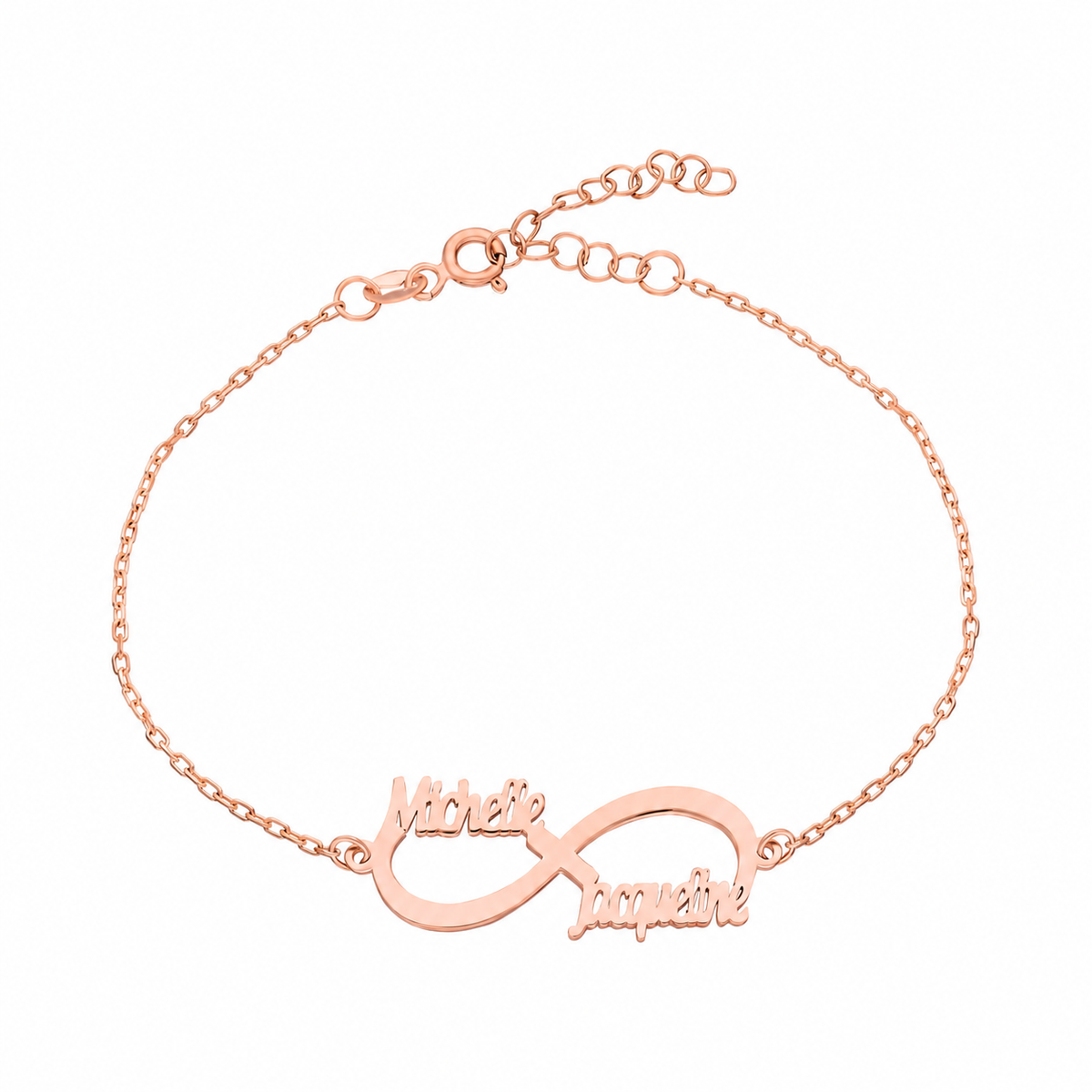 Kişiye Özel İki İsim Yazılı Sonsuzluk Bileklik | 925 Ayar Gümüş – Jeweliay Jewelry – 3 – Rose beyaz fon #RENK_rose