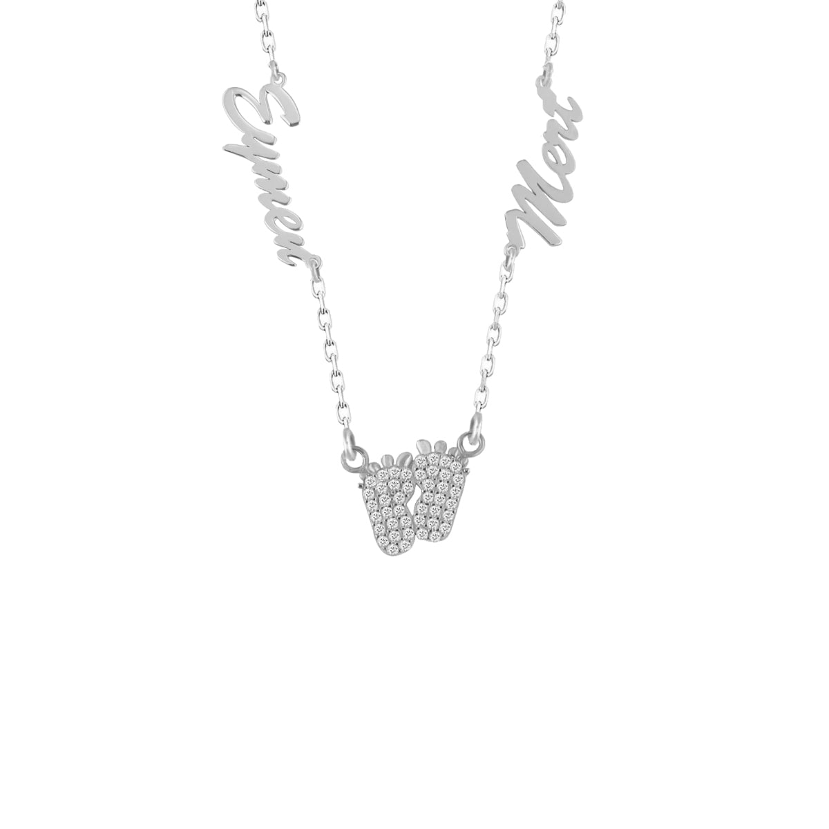 Kişiye Özel İki İsimli Zirkon Taşlı Bebek Ayaklı Kolye | 925 Ayar Gümüş – Jeweliay Jewelry – 2 – Silver beyaz fon #RENK_silver