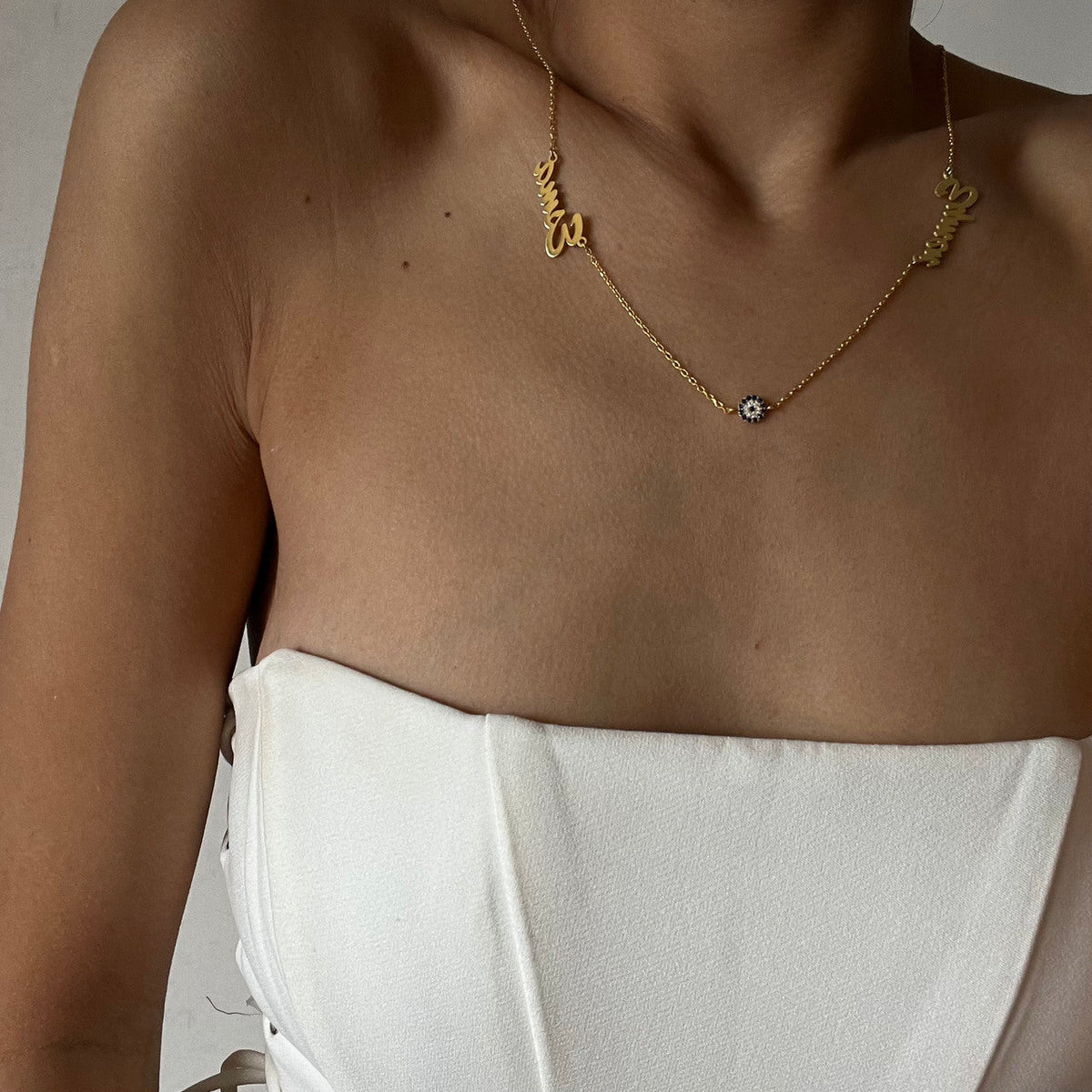 Kişiye Özel İkili İsim Zirkon Taşlı Nazarlı Kolye | 925 Ayar Gümüş – Jeweliay Jewelry – 4
