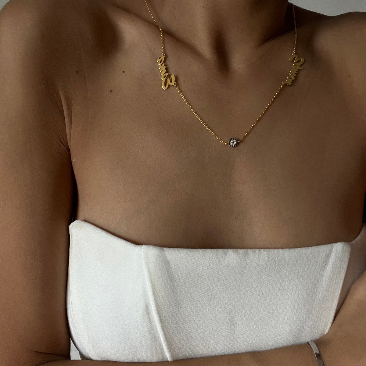 Kişiye Özel İkili İsim Zirkon Taşlı Nazarlı Kolye | 925 Ayar Gümüş – Jeweliay Jewelry – 5