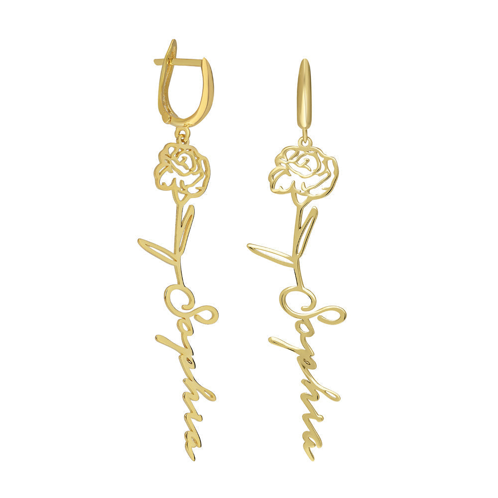 Kişiye Özel İmza İsim Yazılı Doğum Çiçeği Küpe | 925 Ayar Gümüş – Jeweliay Jewelry – 1 – Gold beyaz fon #RENK_gold