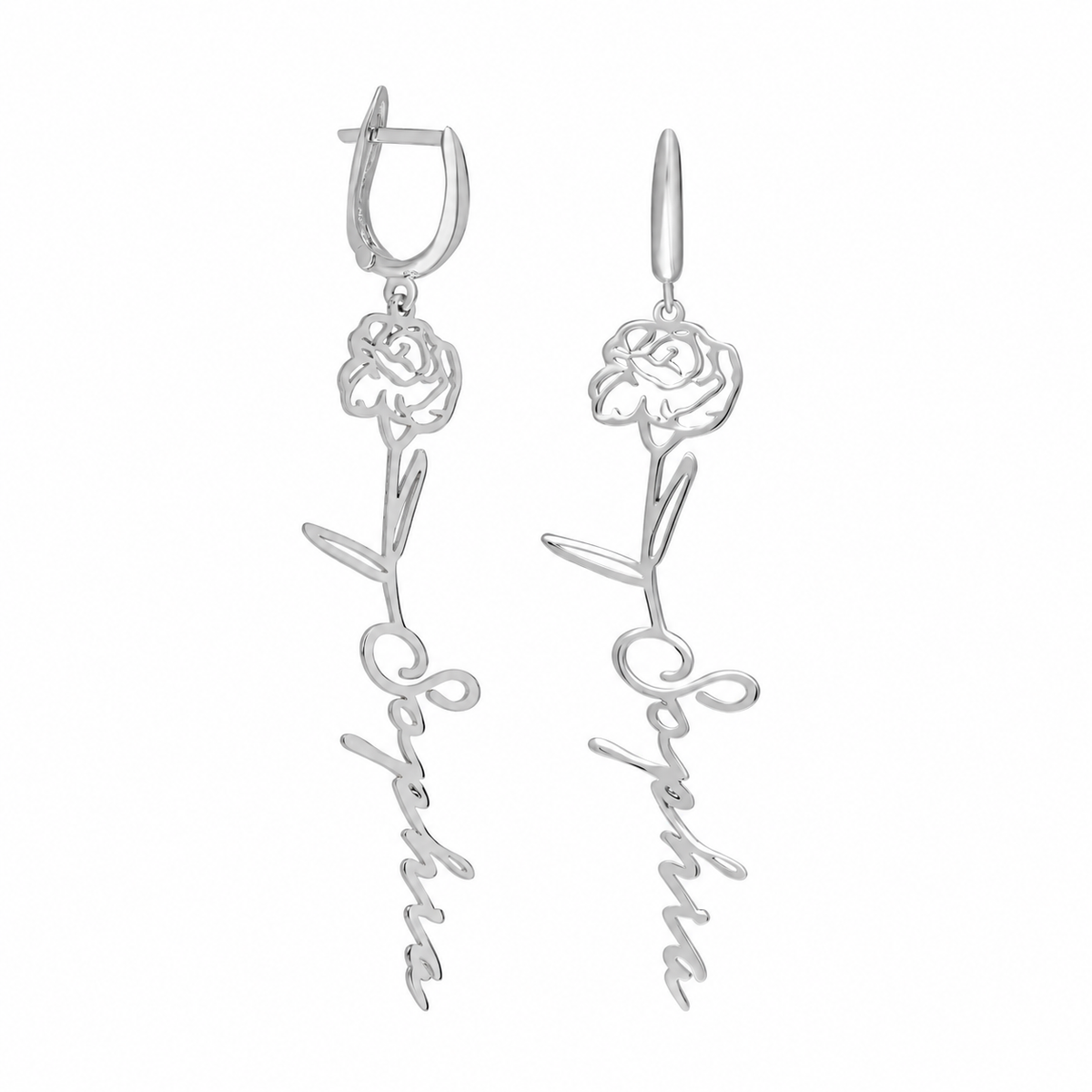 Kişiye Özel İmza İsim Yazılı Doğum Çiçeği Küpe | 925 Ayar Gümüş – Jeweliay Jewelry – 2 – Silver beyaz fon #RENK_silver