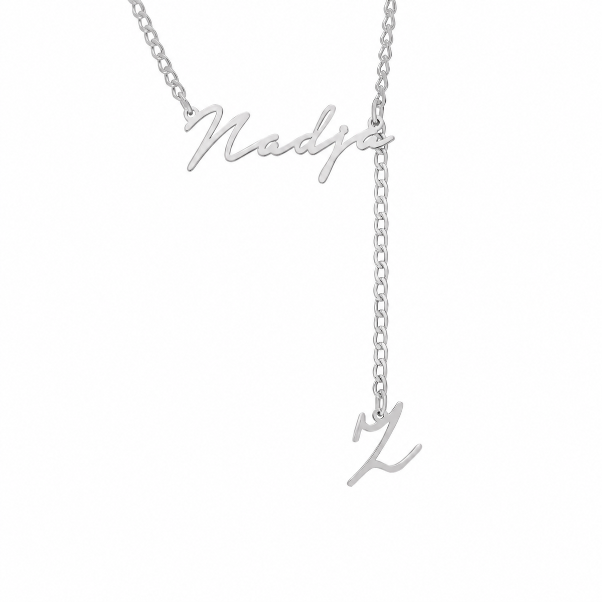 Kişiye Özel İmza İsim Yazılı Harf Sallantılı Gurmet Zincir Kolye | 925 Ayar Gümüş – Jeweliay Jewelry – 2 – Silver beyaz fon #RENK_silver