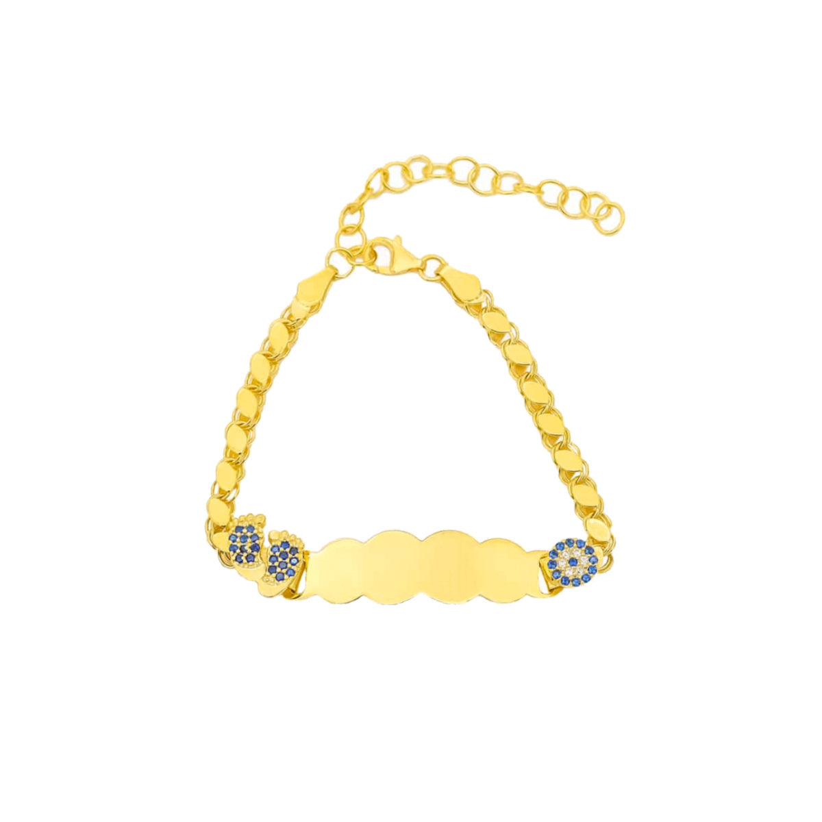 Kişiye Özel İsim Yazılı Bebek Ayaklı Nazarlı Çocuk Bilekliği | 925 Ayar Gümüş – Jeweliay Jewelry – 2 – Gold beyaz fon #RENK_gold