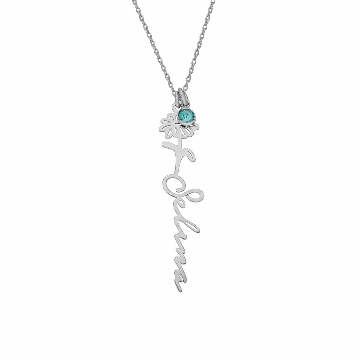 Kişiye Özel İsim Yazılı Doğum Çiçeği ve Taşı Kolye | 925 Ayar Gümüş – Jeweliay Jewelry – 3 – Silver beyaz fon #RENK_silver