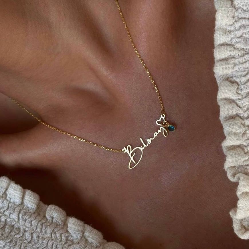Kişiye Özel İsim Yazılı Doğum Taşı Kalp Kolye | 925 Ayar Gümüş – Jeweliay Jewelry – 5