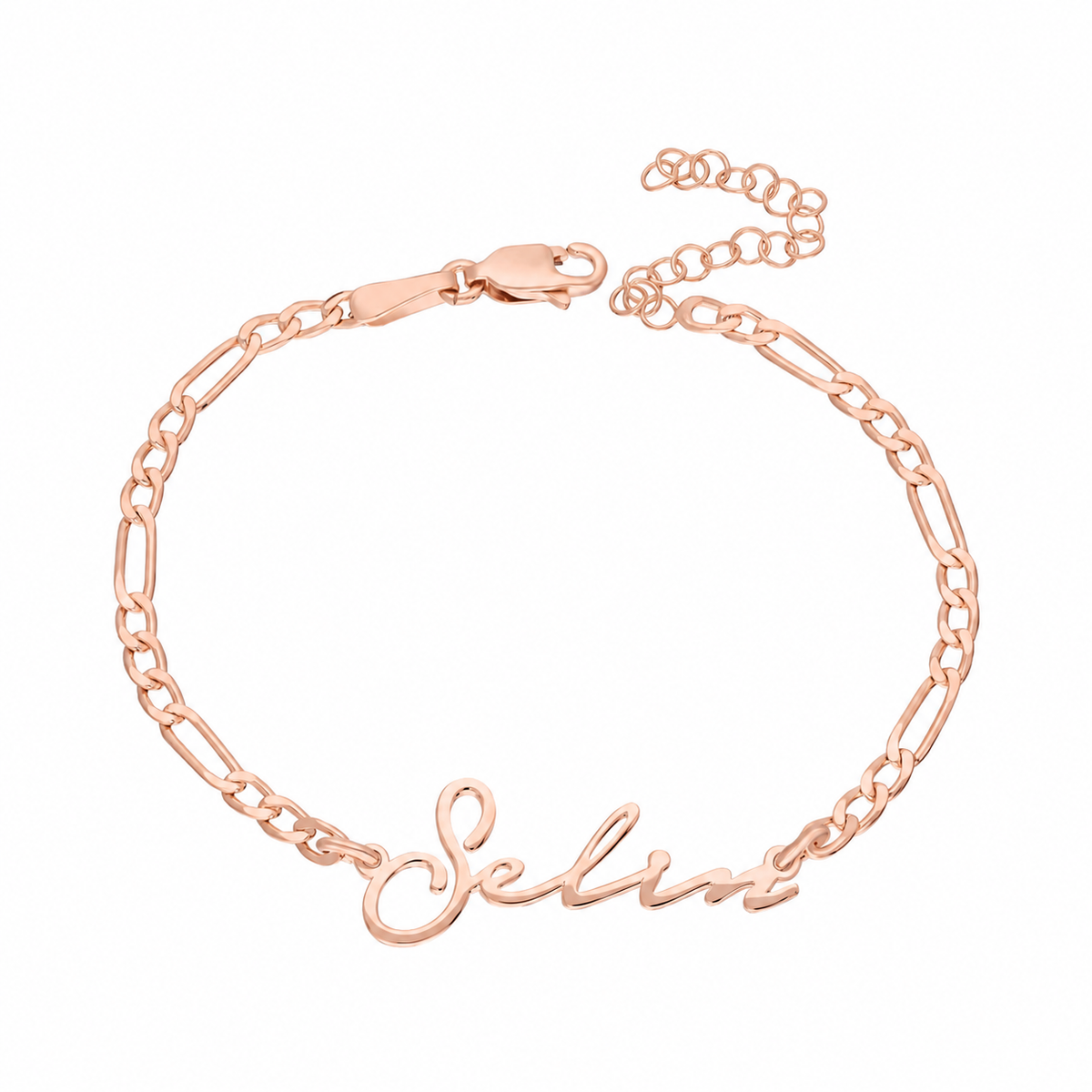 Kişiye Özel İsim Yazılı Figaro Zincir Bileklik | 925 Ayar Gümüş – Jeweliay Jewelry – 2 – Rose beyaz fon #RENK_rose