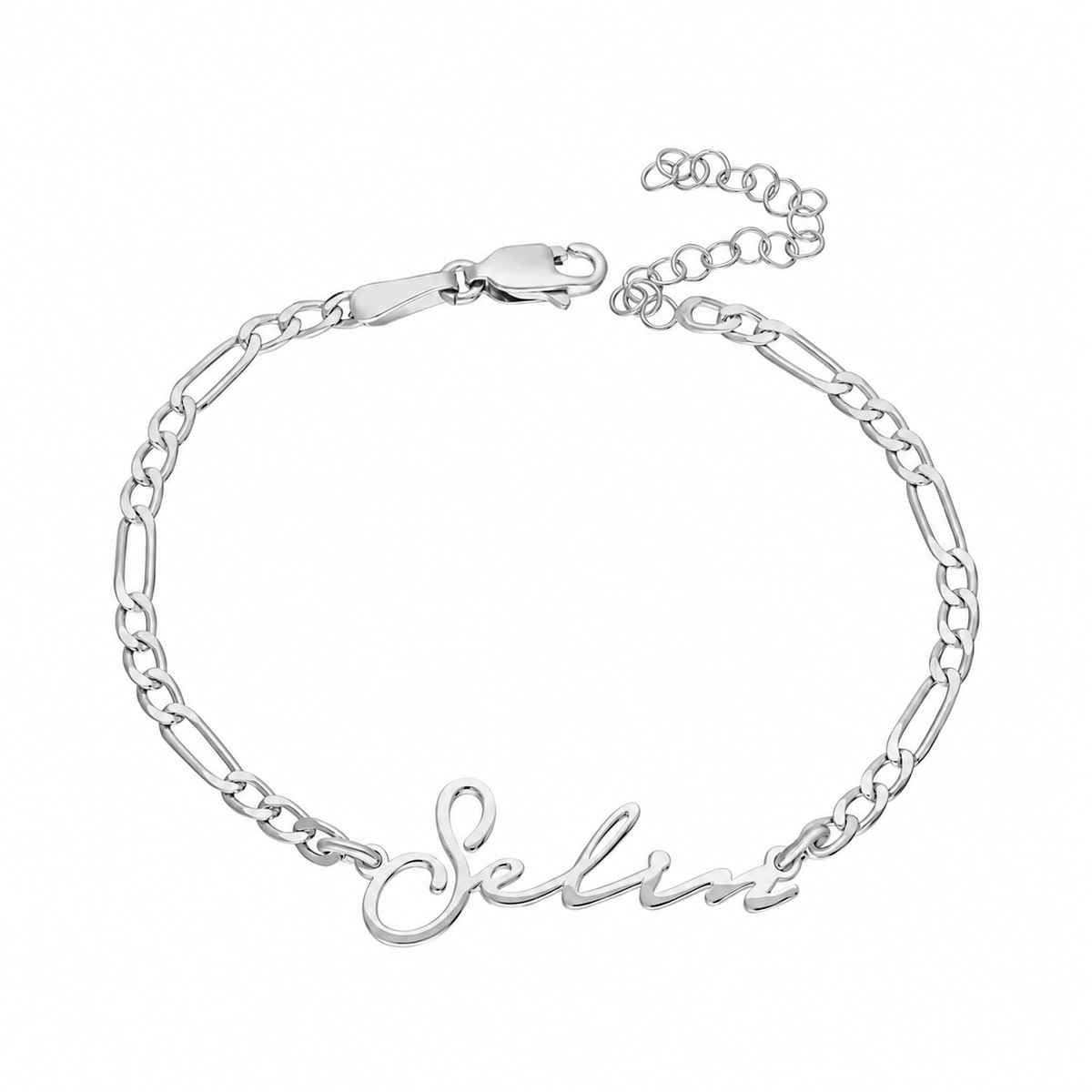 Kişiye Özel İsim Yazılı Figaro Zincir Bileklik | 925 Ayar Gümüş – Jeweliay Jewelry – 3 – Silver beyaz fon #RENK_silver