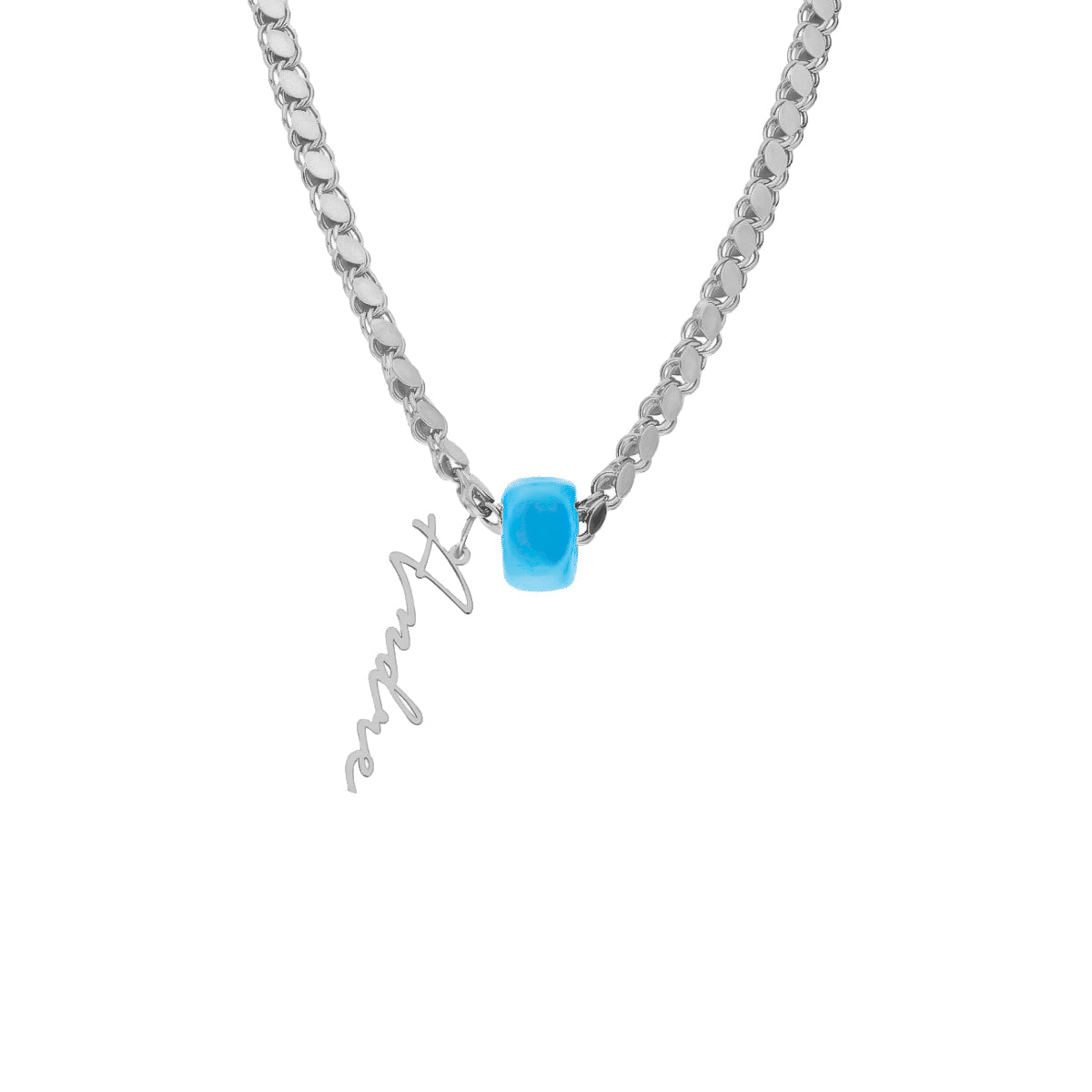 Kişiye Özel İsim Yazılı Firuze Taşlı Pullu Zincir Kolye | 925 Ayar Gümüş – Jeweliay Jewelry – 2 – Silver beyaz fon #RENK_silver