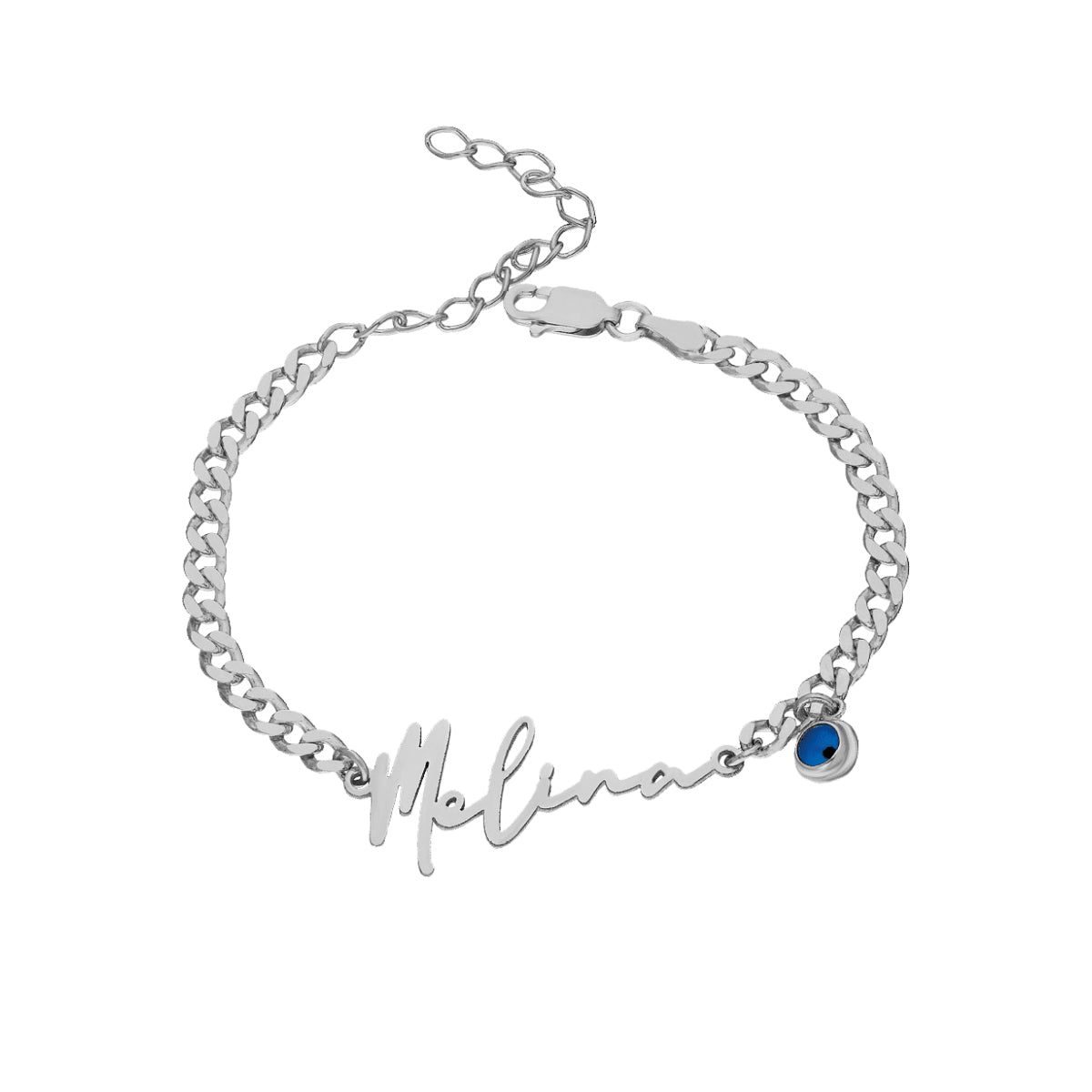 Kişiye Özel İsim Yazılı Göz Nazar Sallantılı Gurmet Zincir Bileklik | 925 Ayar Gümüş – Jeweliay Jewelry – 2 – Silver beyaz fon #RENK_silver