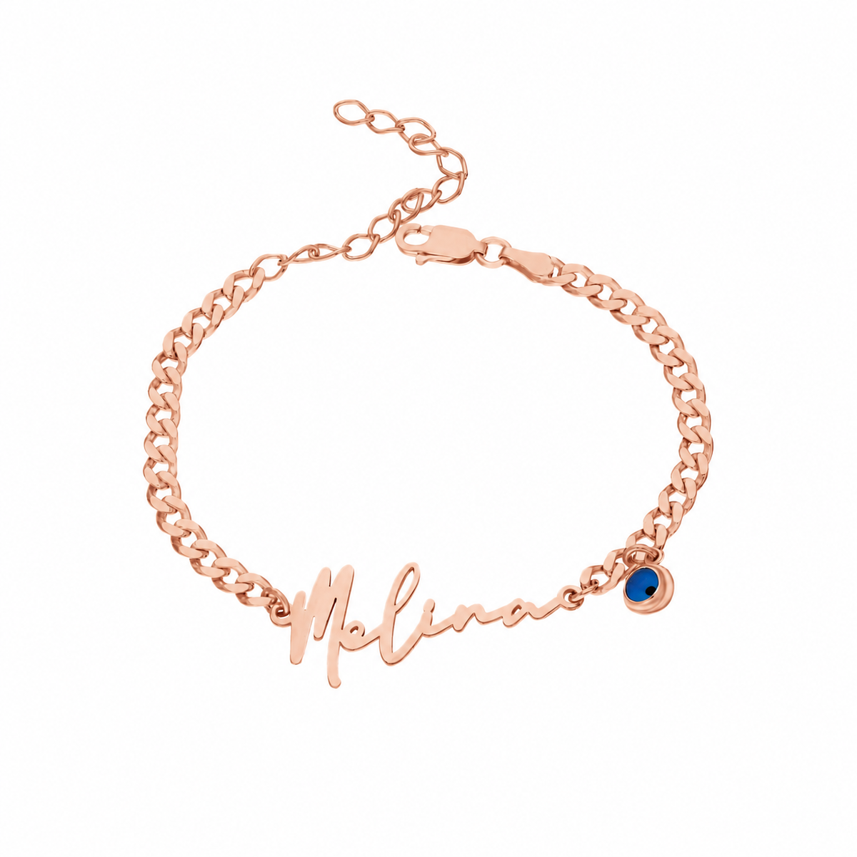 Kişiye Özel İsim Yazılı Göz Nazar Sallantılı Gurmet Zincir Bileklik | 925 Ayar Gümüş – Jeweliay Jewelry – 3 – Rose beyaz fon #RENK_rose