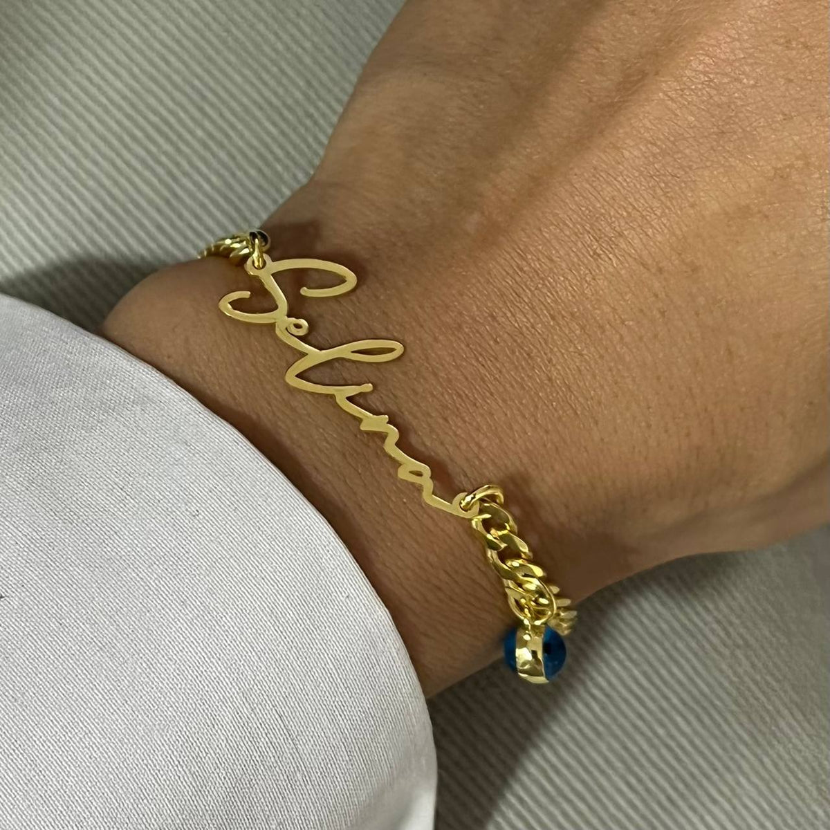 Kişiye Özel İsim Yazılı Göz Nazar Sallantılı Gurmet Zincir Bileklik | 925 Ayar Gümüş – Jeweliay Jewelry – 4