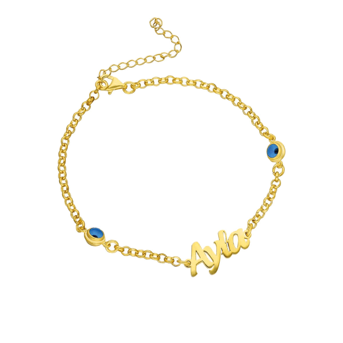 Kişiye Özel İsim Yazılı Göz Nazarlı Bileklik | 925 Ayar Gümüş – Jeweliay Jewelry – 1 – Gold beyaz fon #RENK_gold