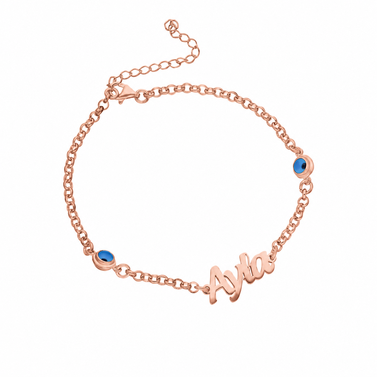 Kişiye Özel İsim Yazılı Göz Nazarlı Bileklik | 925 Ayar Gümüş – Jeweliay Jewelry – 3 – Rose beyaz fon #RENK_rose