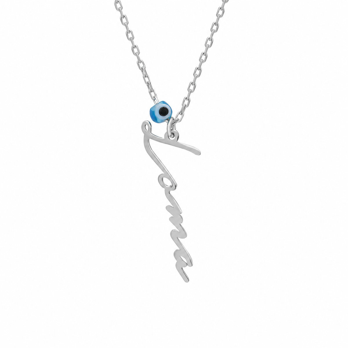 Kişiye Özel İsim Yazılı Göz Nazarlı Dikey Kolye | 925 Ayar Gümüş – Jeweliay Jewelry – 5 – Silver beyaz fon #RENK_silver