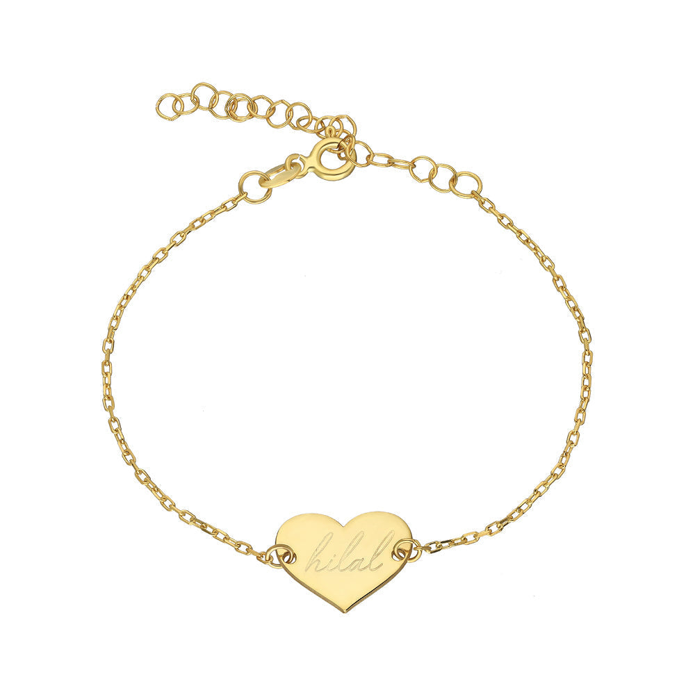 Kişiye Özel İsim Yazılı Kalpli Bileklik | 925 Ayar Gümüş – Jeweliay Jewelry – 1 – Gold beyaz fon #RENK_gold