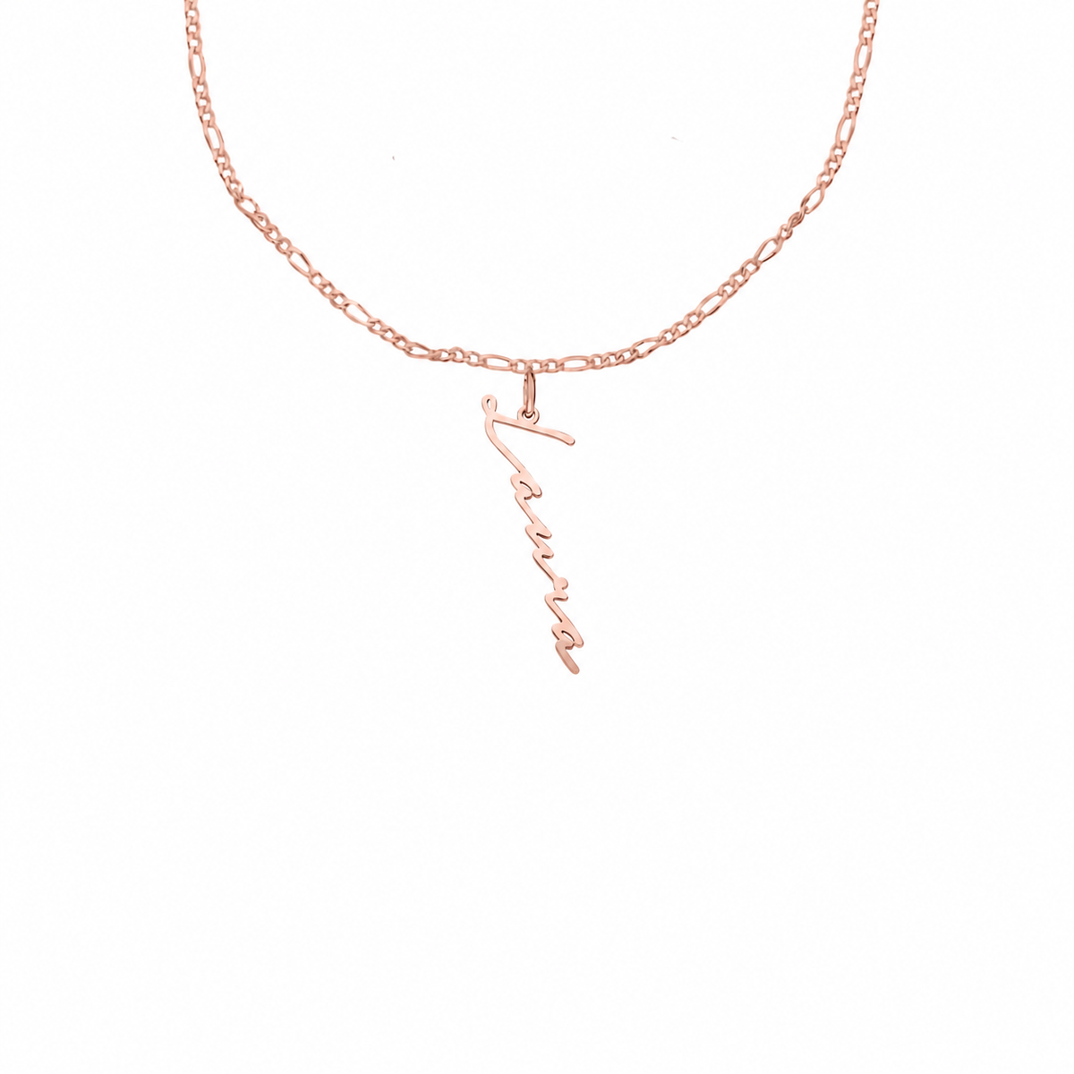 Kişiye Özel İsim Yazılı Notera Font Figaro Zincir Kolye | 925 Ayar Gümüş – Jeweliay Jewelry – 3 – Rose beyaz fon #RENK_rose