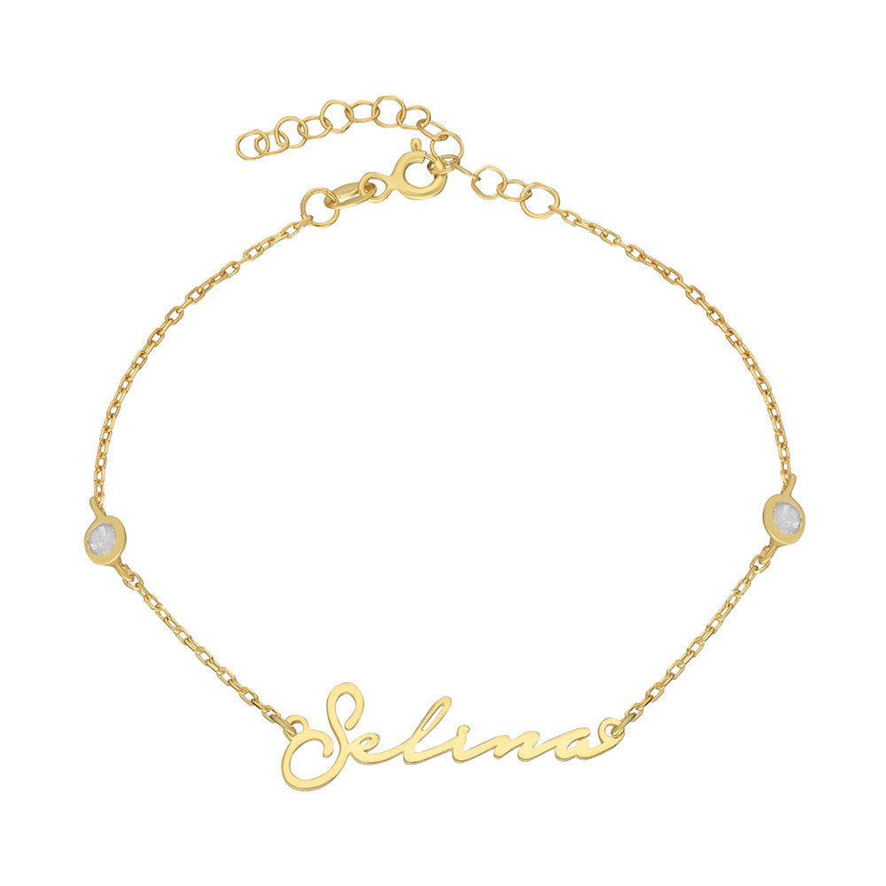 Kişiye Özel İsim Yazılı Notera Font Kapama Taşlı Bileklik | 925 Ayar Gümüş – Jeweliay Jewelry – 1 – Gold beyaz fon #RENK_gold