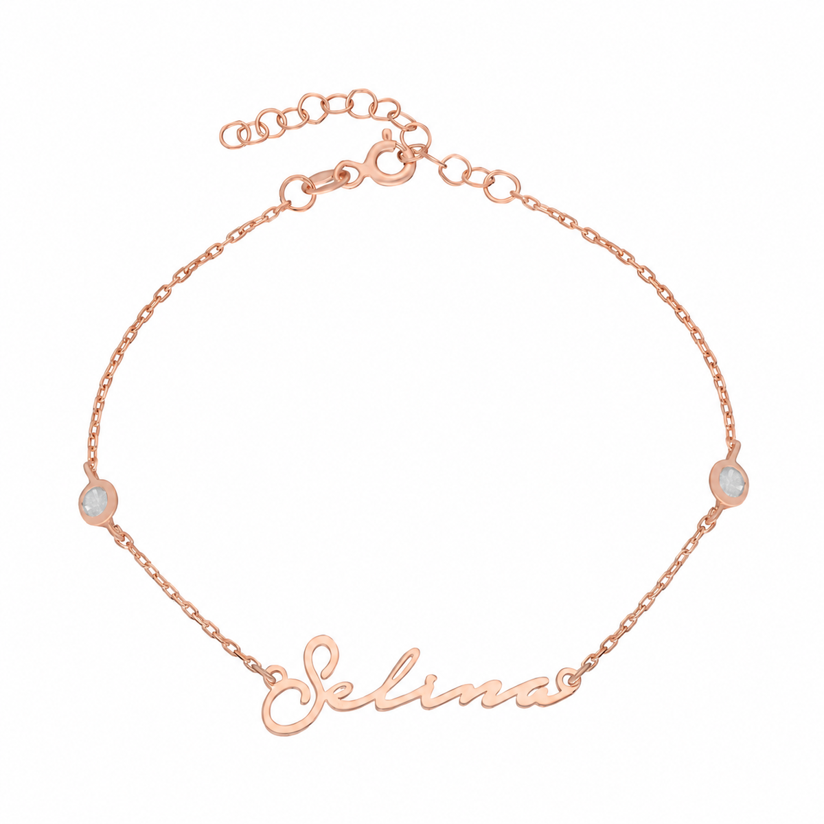 Kişiye Özel İsim Yazılı Notera Font Kapama Taşlı Bileklik | 925 Ayar Gümüş – Jeweliay Jewelry – 3 – Rose beyaz fon #RENK_rose