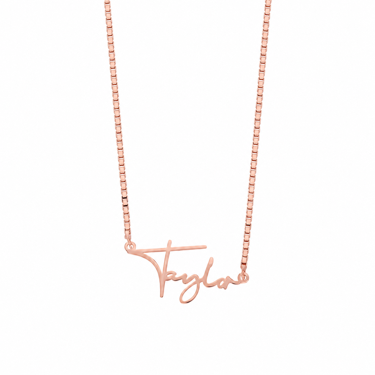 Kişiye Özel İsim Yazılı Script Font Küp Zincir Kolye | 925 Ayar Gümüş – Jeweliay Jewelry – 4 – Rose beyaz fon #RENK_rose