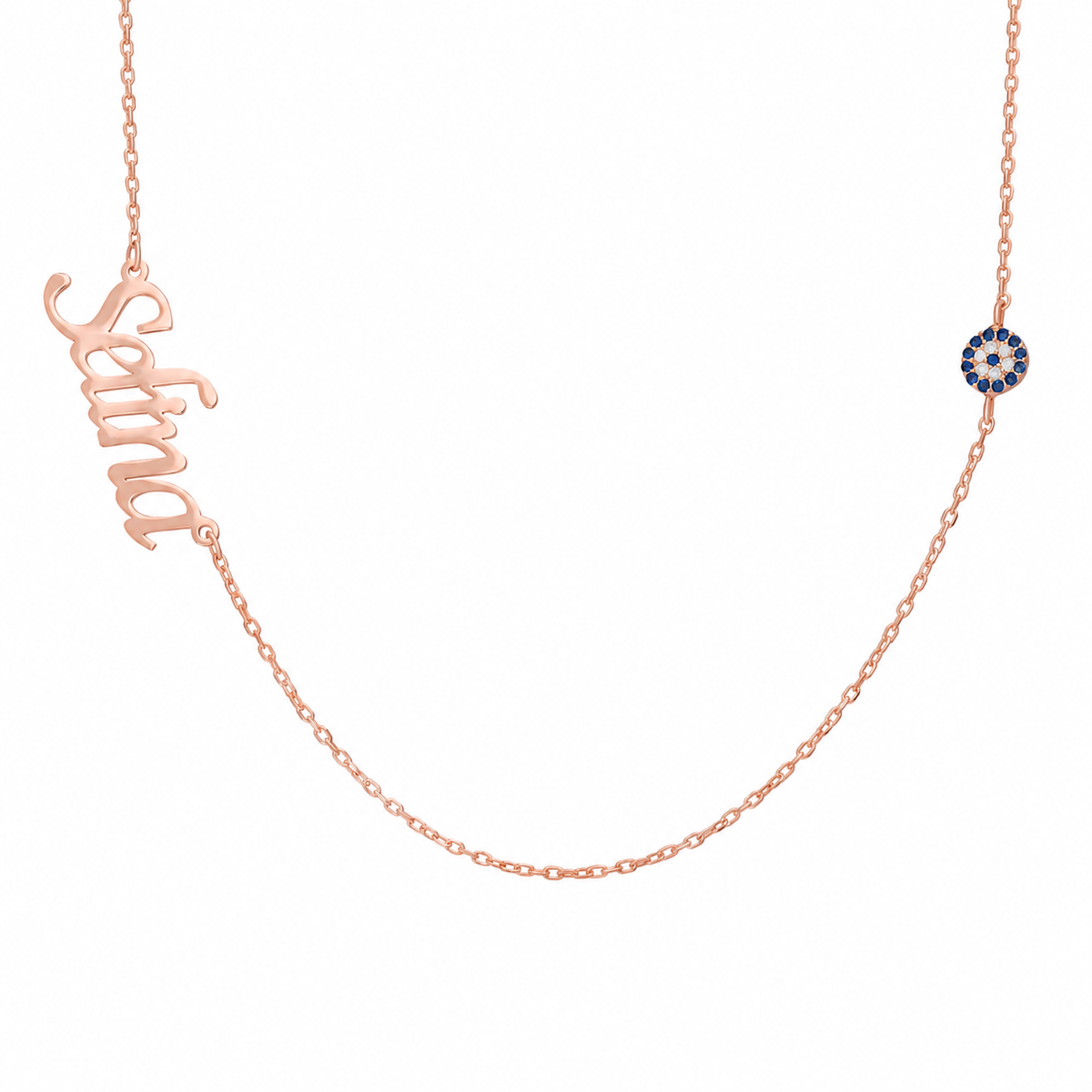 Kişiye Özel İsim Yazılı Taşlı Nazar Kolye | 925 Ayar Gümüş – Jeweliay Jewelry – 3 – Rose beyaz fon #RENK_rose